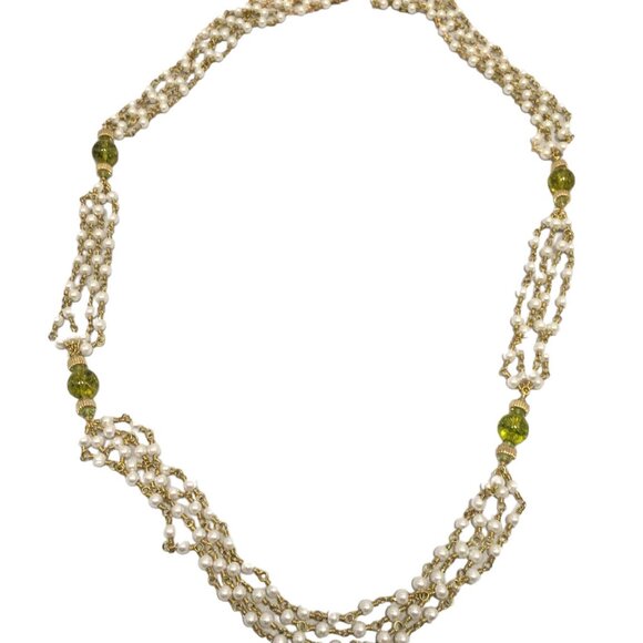 Four Strands Pearl, and Peridot Necklace - Picture 3 of 4